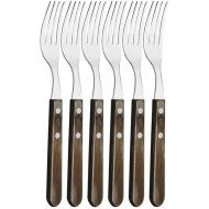 Jogo 6 Garfos Polywood Jumbo Aço Inox Tramontina Com Cabo De Madeira Marrom